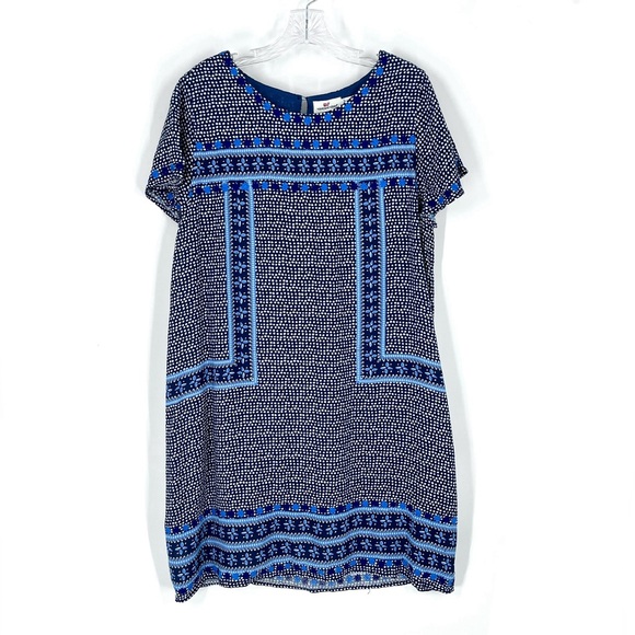 Vineyard Vines Dot Border Print Shift Dress Linen Blend Size 12 - Picture 3 of 11